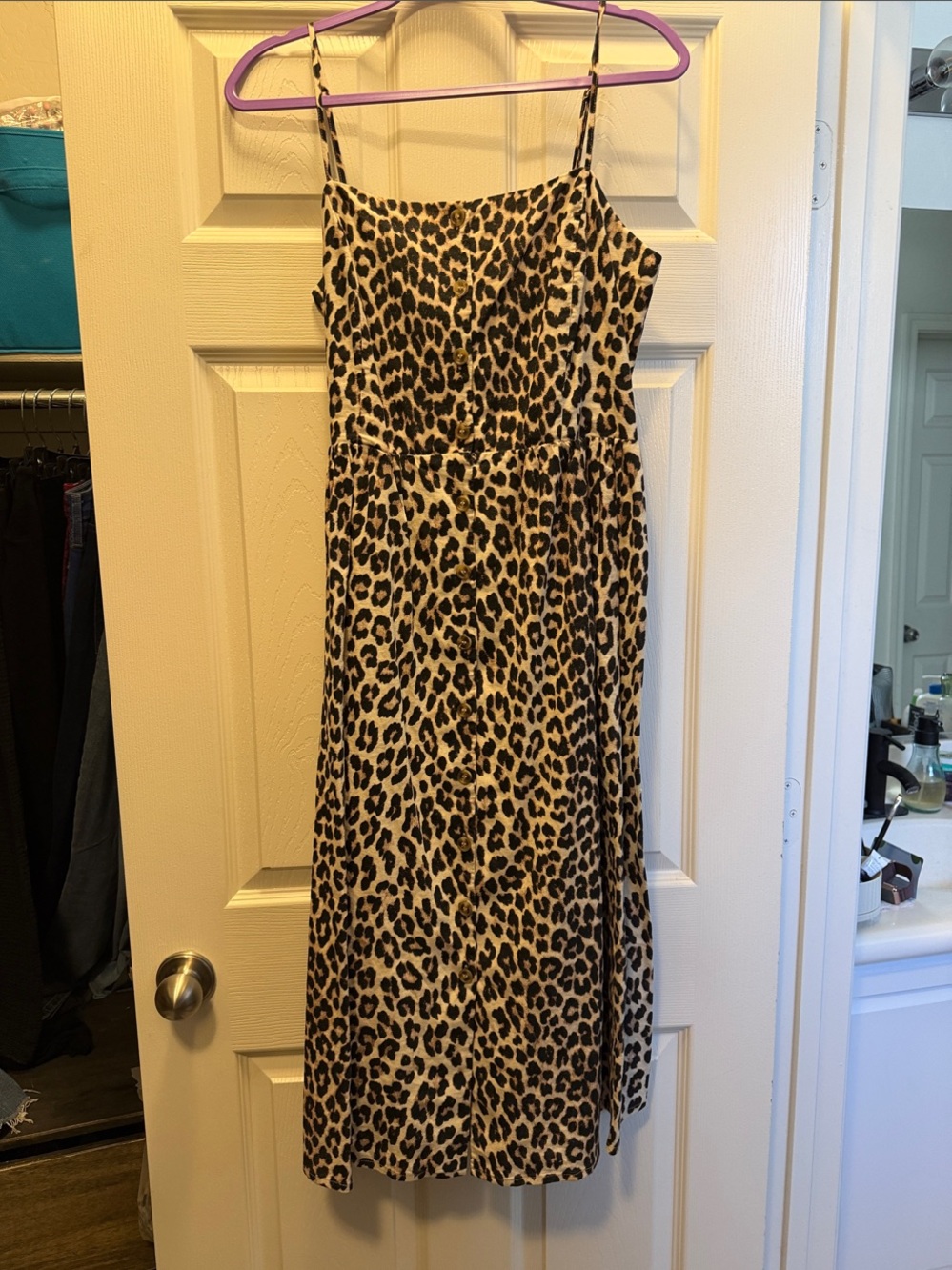 Leopard Print Midi Dress - Beige/Black
